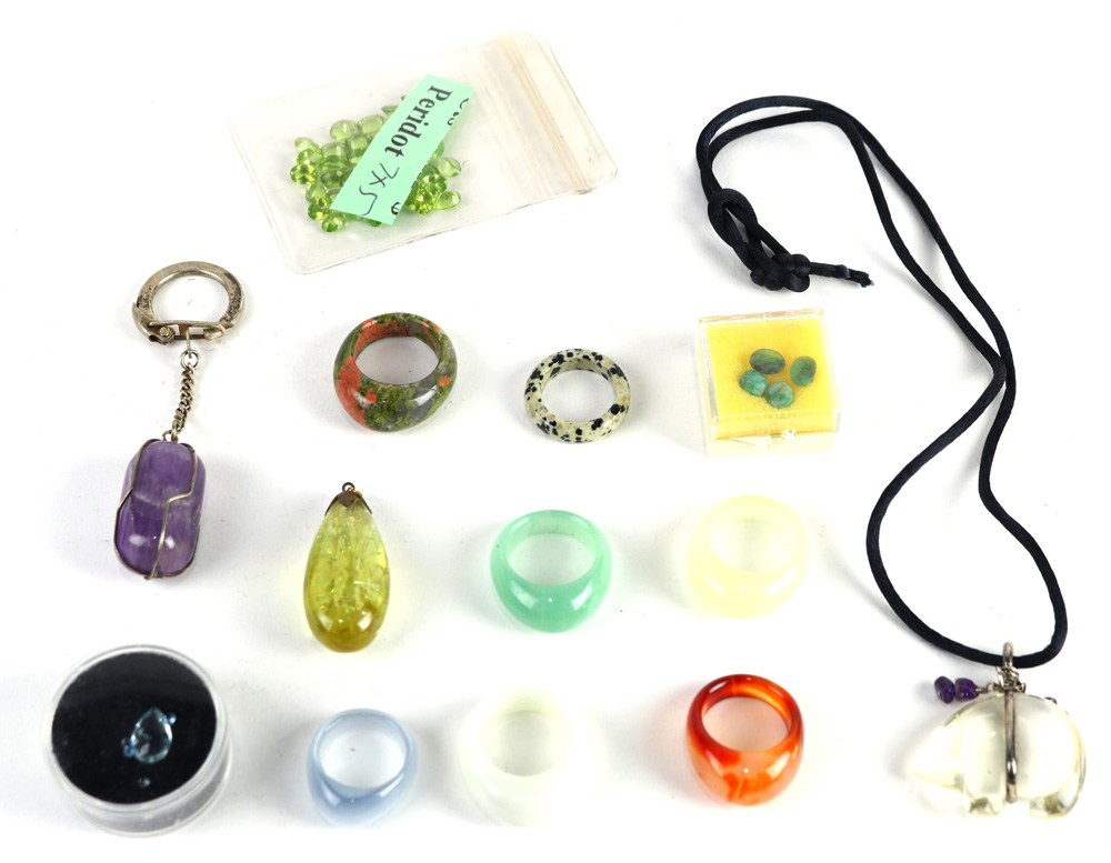 Multi-stone, silver, metal jewelry items and unmounted stones