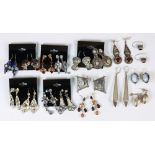 (Lot of 17) Pairs of multi-stone, sterling silver, silver, metal earrings