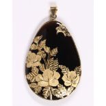 Black onyx, 14k yellow gold pendant