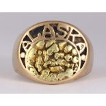 Natural gold nugget, 10k yellow gold Alaska ring