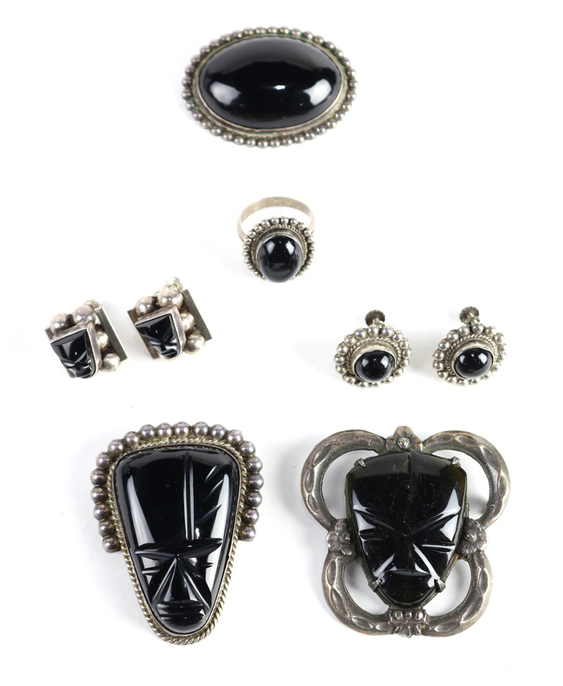 Collection of onyx, sterling silver, silver and metal jewelry
