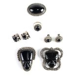 Collection of onyx, sterling silver, silver and metal jewelry