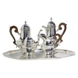 (lot of 5) Italian Gianmaria Buccellati sterling hot beverage service en suite with a sterling tray