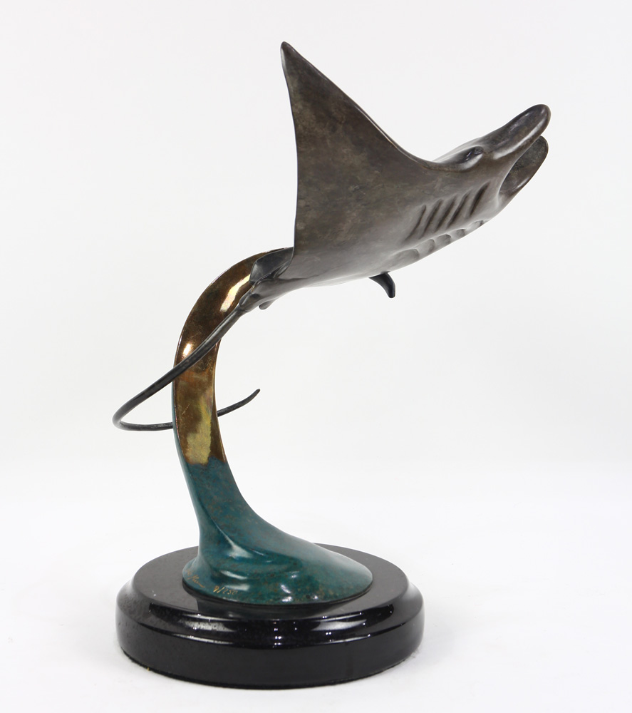 Dale Evers patinated bronze figural sculpture of a sting ray - Image 4 of 5