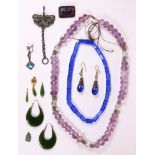 Collection of multi-stone, amethyst, glass, silver, metal jewelry