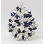 Sapphire, diamond, 14k white gold cluster ring
