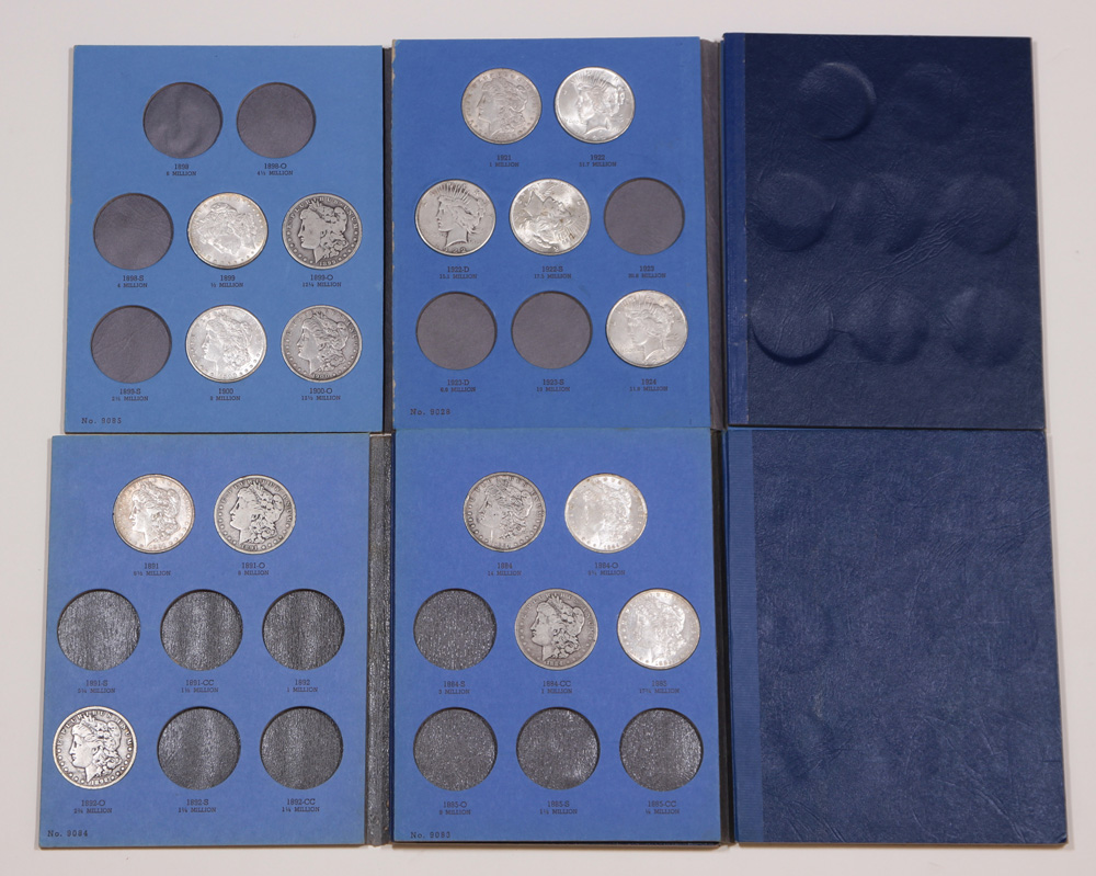 (lot of 40) (3) Albums of Morgan and (1) of Peace silver dollars