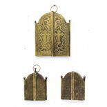 (lot of 3) Continental religious icon group, each with brass tripartite cases