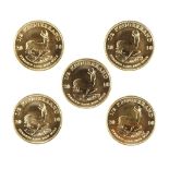 (lot of 5) 2010 1/2 ounce gold South African Krugerrands