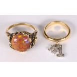 (Lot of 2) Opal in matrix, diamond, 14k gold rings