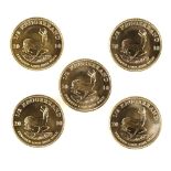(lot of 5) 2010 1/2 ounce gold South African Krugerrands