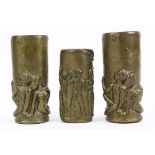 (lot of 3) Pal Kepenyes patinated bronze cylindrical vessels