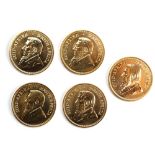 (lot of 5) 2010 1/2 ounce gold South African Krugerrands