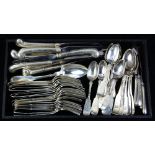 (lot of 57) Assembled Fiddle Thread pattern sterling silver flatware set by various makers