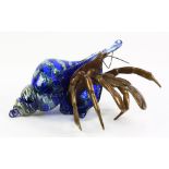 Dale Evers patinated bronze and glass figural sculpture of a hermit crab