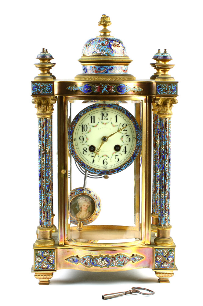 French cloisonne decorated mantle clock