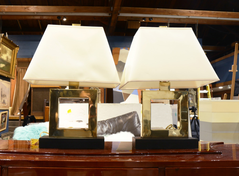 A Pair of Robert Abbey brass table lamps