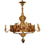 A monumental gilt bronze hanging fixture in the Renaissance taste