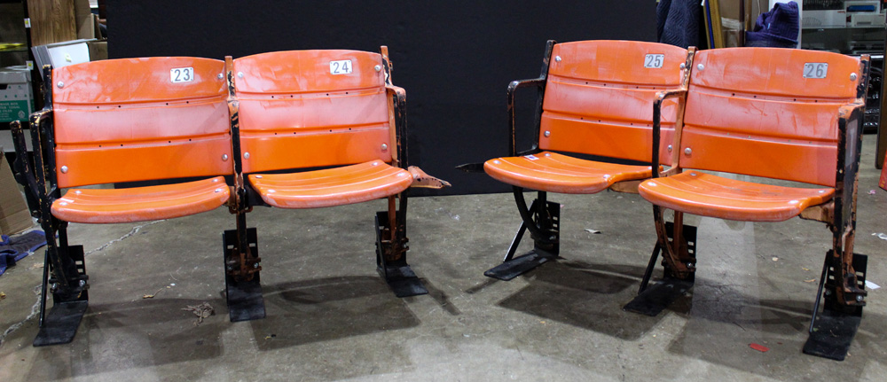 A pair of stadium bleachers