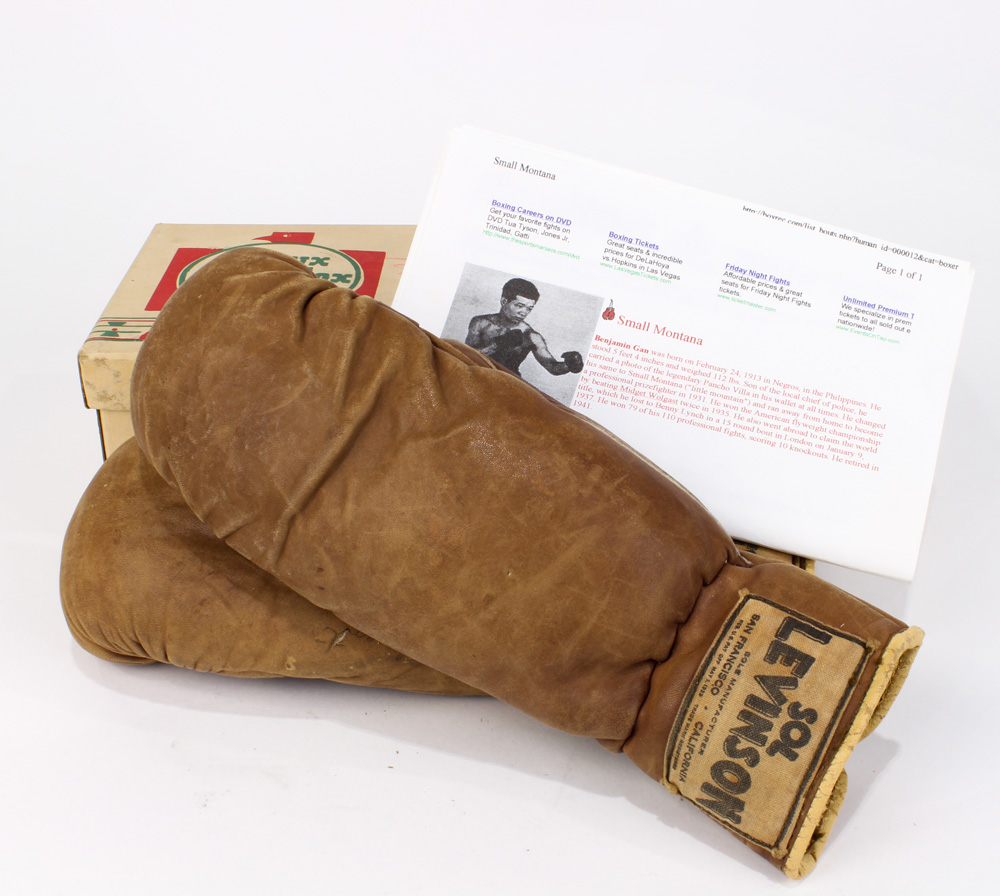 A pair of Signed 1936 boxing gloves from "Small Montana, Flyweight Champion of the World" - Image 2 of 2