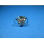 A 14ct yellow gold single stone opal ring, size L