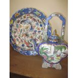 A cloisonne teapot and a continental wall plate