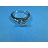 A 18ct white gold ring set with a square brilliant cut 0.55 carat diamond, clarity VVS1 colour E