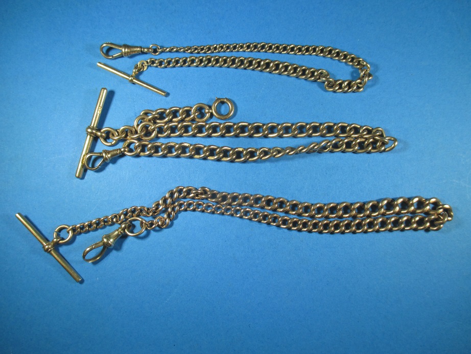 Three 9ct gold Albert chains, approx. weight 80.6g