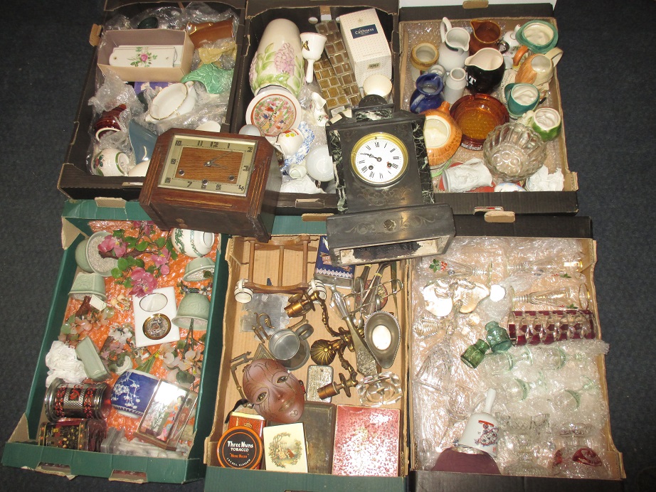 A large quantity of general clearance items to include clocks and Caithness glass