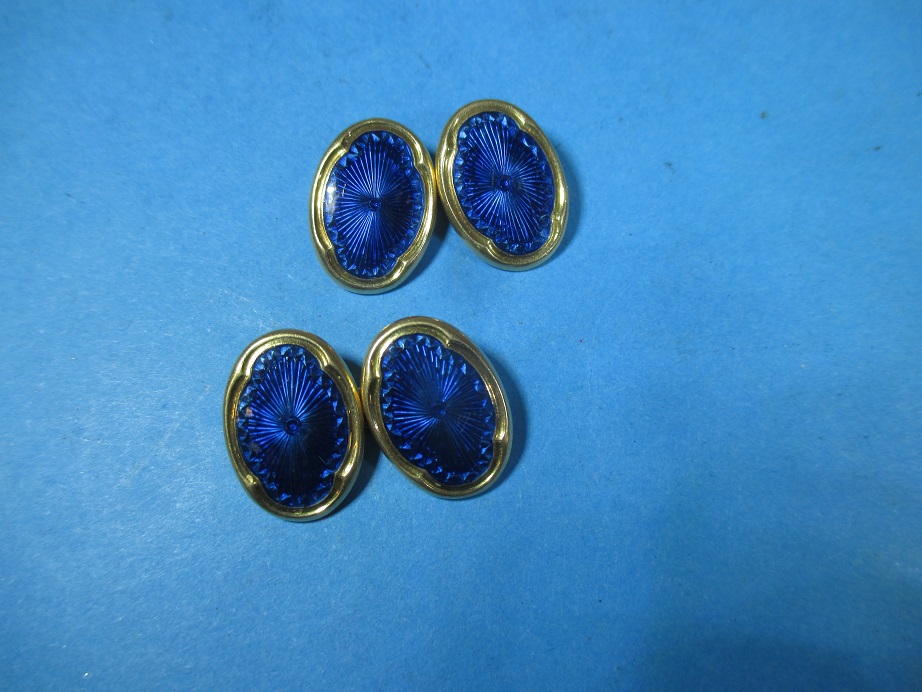 A pair of 18ct gold and blue enamel cufflinks, approx. weight 13.5g