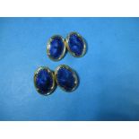 A pair of 18ct gold and blue enamel cufflinks, approx. weight 13.5g