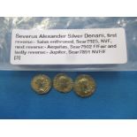 3 Severus Alexander silver Denarii