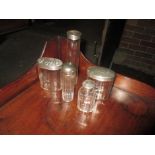 5, silver topped glass dressing table jars