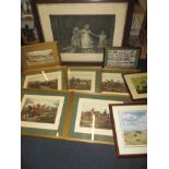 A set of 5 framed hunting prints and other pictures