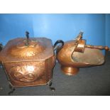 A 19th century copper coal hod and a copper log box