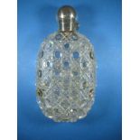 A Victorian cut glass hip flask with sterling silver mount, dated 1881/82