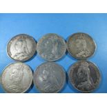 6 Victorian Jubilee head silver crowns