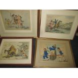 4 framed vintage political satire prints