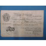 An L K Obrien Bank of England white £5 note dated 26th July 1956