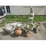 A quantity of vintage garden stoneware ornaments