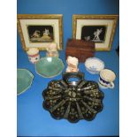 A quantity of antique items to include a tea caddy