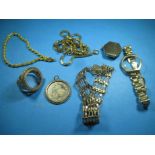 A quantity of gold and yellow metal items, approx weight of marked items 23.2g