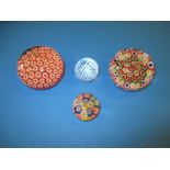 3 vintage millefiori glass paperweights and a golf ball example