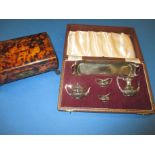 A miniature sterling silver tea set in original box and a 1920s trinket box