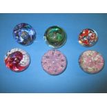 6 Vintage glass paperweights