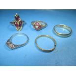 5 Gold rings of 22ct 18ct 15ct and one unmarked, approx total weight 11.8g