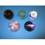 5 Vintage glass paperweights