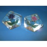 2 Mat jonasson orchid glass paperweights