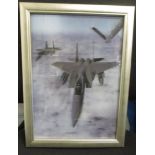 A framed 3D picture of an F15 fighter being re-fuelled in flight