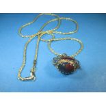 A 9ct gold necklace with gold mounted hard stone pendant, approx weight of chain